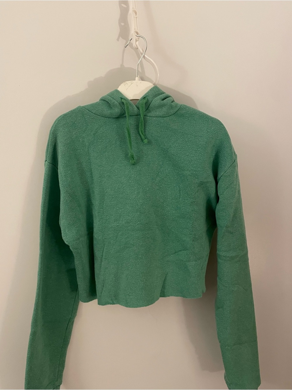 Topshop Green Cropped Drawstring Hoodie